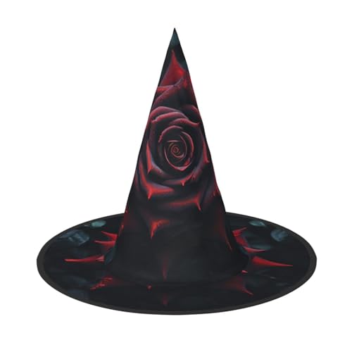 Rote Rose und schwarze Blätter Druck Halloween Hexenhut Hexenkostüm Frauen Cosplay Party Zauberer Hut Zubehör für Frauen Rote Rose und schwarze Blätter Druck Halloween Hexenhut Hexenkostüm Frauen Cosplay Party Zauberer Hut Zubehör für Frauen von LEVNDIEJ