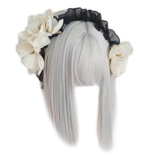 LEYILE Kopfschmuck Dienstmädchen Kopfbedeckung Spitze Haarschmuck Cosplay Stirnband große Blumen Dekor süße Haarreifen Clip von LEYILE