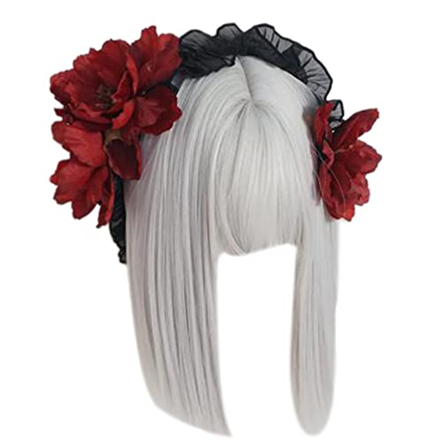 LEYILE Kopfschmuck Dienstmädchen Kopfbedeckung Spitze Haarschmuck Cosplay Stirnband große Blumen Dekor süße Haarreifen Clip von LEYILE