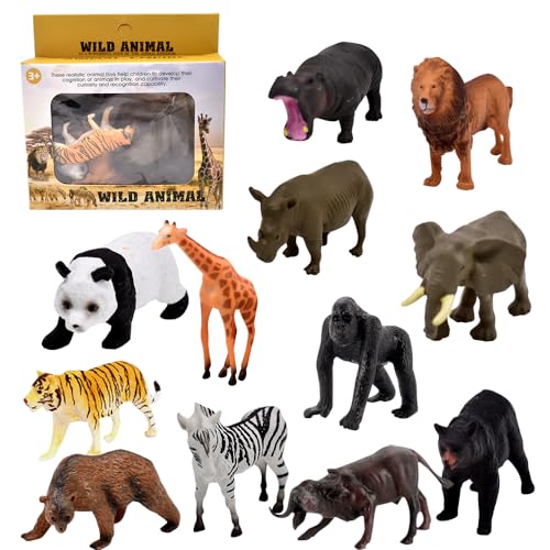 12 Stücke Wild Jungle Tiere Figuren,Wilde Zootiere Figuren Safari Tiere Spielfiguren Mini Tierfiguren Mini Waldtier Spielzeug Geschenke für Kinder für die Erziehung von Kindern Wilde Tiere von LEZYHIU