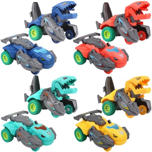 LEZYHIU Dinosaurier Spielzeug, 4 Stück 2 in 1 Verwandeln Dinosaurier Autos, Pull Back Dinosaurier Autos, Autospielzeug, Verwandeln Spielzeug, Geeignet Für Geburtstagsgeschenke Für Jungen Und Mädchen von LEZYHIU
