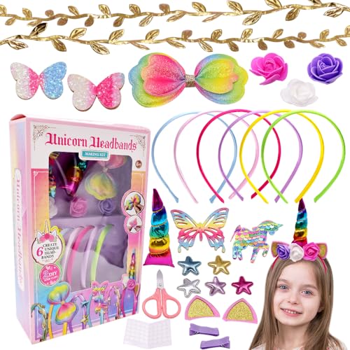 LEZYHIU Einhorn Haarreifen, 6 Stück Bastelset Kinder Haarreifen Mädchen,DIY Haarschmuck Set Einhorn Spielzeug Mädchen DIY Blumen-Haarschmuck für Mädchen Geschenk Einschulung Mädchen 3 4 5 6 7 8 Jahre von LEZYHIU