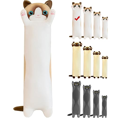 LEcylankEr Katze Kuscheltier 110cm Weiche Katze Plüsch Plüschtier Kissen Katze Stofftier Kuscheltiere für Kinder Freundin Kissen Spielzeug Geschenke für Geburtstag Weihnachten Valentinstag (Weiß, 110) von LEcylankEr