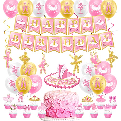 Ballett Geburtstag Party Zubehör Ballerina Party Dekoration Inklusive Ballett Happy Birthday Banner Ballerina Spirals Kuchen Cupcake Topper Ballons für Ballett Thema Party Tanz Party Baby Dusche von LFCFDX