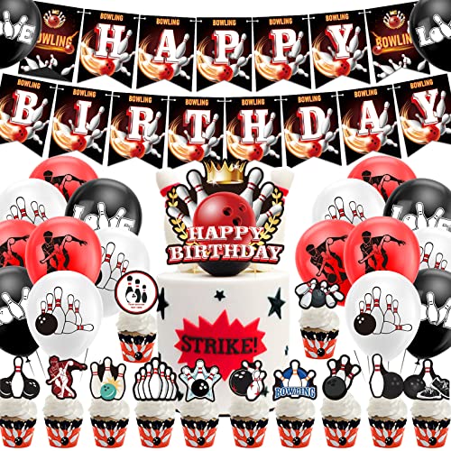 Bowling Party Dekorationen Bowling Geburtstag Lieferung inklusive Bowling Happy Birthday Banner, Cake Topper, Cupcake Toppers, Luftballons für Bowling, Mottoparty von LFCFDX