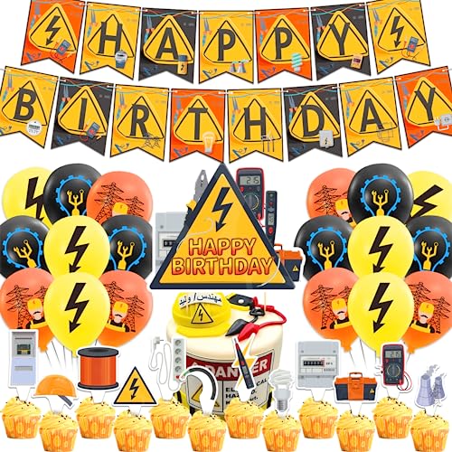 Electrician Party Dekorationen Electrician Lineman Thema Dekorationen inklusive Happy Birthday Banner Cake Topper Cupcake Toppers Luftballons für Electrician Party von LFCFDX