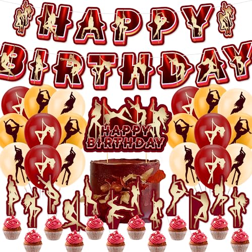 LFCFDX Pole Dance Party Dekorationen: Pole Dance Geburtstag Dekoration inklusive Banner, Kuchen Topper, Cupcake Toppers, Luftballons für Junggesellenabschiede, Brautparty in Rot LFCFDX Pole Dance Party Dekorationen: Pole Dance Geburtstag Dekoration inklusive Banner, Kuchen Topper, Cupcake Toppers, Luftballons für Junggesellenabschiede, Brautparty in Rot von LFCFDX