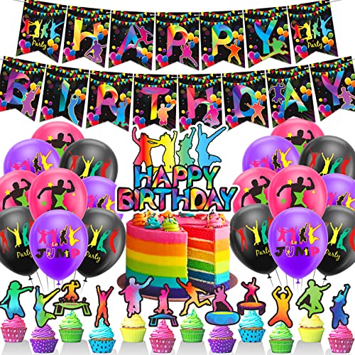 Trampolin Jump Party Dekorationen Trampolin Jump Party Lieferung inklusive Jump Geburtstag Banner Cake Topper Cupcake Toppers Luftballons für Jump Geburtstag Party von LFCFDX