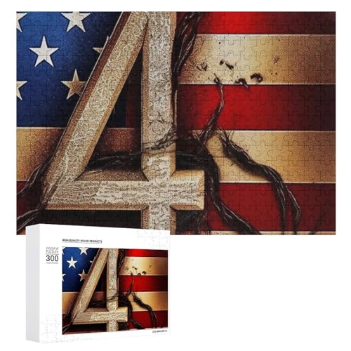 300-teiliges Puzzle für Erwachsene, 4. Juli, patriotische Flagge, Holzpuzzle, Geschenk, anspruchsvolles Puzzle für Familienspielabende, Puzzles für Heimdekoration, 28,9 x 40,6 cm von LFDSEPYM