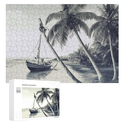 300-teiliges Puzzle für Erwachsene, Palmen, Fischerboot, Holzpuzzle, Geschenk, anspruchsvolles Puzzle für Familienspielabende, Puzzles für Heimdekoration, 28,9 x 40,6 cm von LFDSEPYM