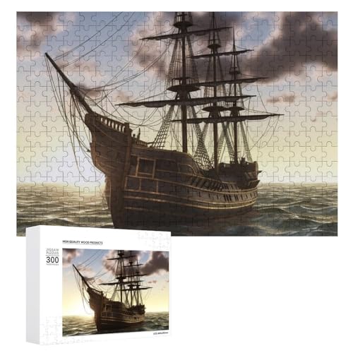 300-teiliges Puzzle für Erwachsene, Piratenschiff, Holzpuzzle, Geschenk, anspruchsvolles Puzzle für Familienspielabende, Puzzles für Heimdekoration, 28,9 x 40,6 cm von LFDSEPYM
