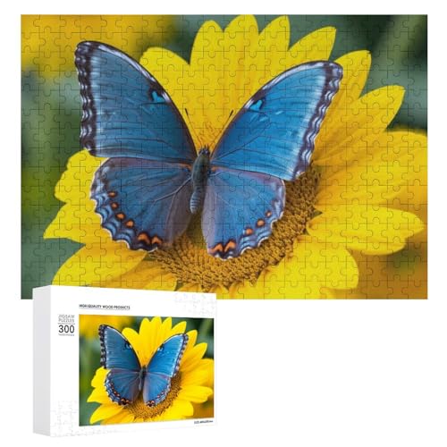 300-teiliges Puzzle für Erwachsene, Sonnenblume, blauer Schmetterling, Holzpuzzle, Geschenk, anspruchsvolles Puzzle für Familienspielabende, Puzzles für Heimdekoration, 27,9 x 40,6 cm von LFDSEPYM