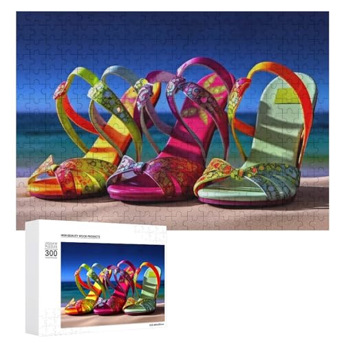 300-teiliges Puzzle für Erwachsene, bunte Sandalen, Schuhe, Holzpuzzle, Geschenk, anspruchsvolles Puzzle für Familienspielabende, Puzzles für Heimdekoration, 28,9 x 40,6 cm von LFDSEPYM