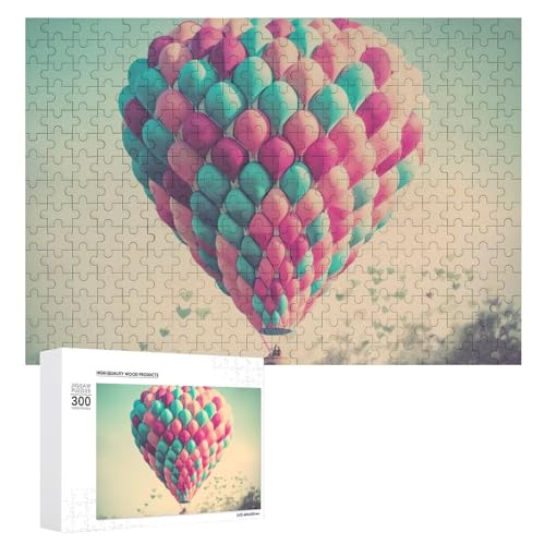 300-teiliges Puzzle für Erwachsene, herzförmiges Heißluftballon-Holzpuzzle, Geschenk, anspruchsvolles Puzzle für Familienspielabende, Puzzles für Heimdekoration, 28,9 x 40,6 cm von LFDSEPYM