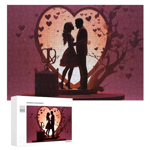 300-teiliges Puzzle für Erwachsene, küssende Silhouette, Holzpuzzle, Geschenk, anspruchsvolles Puzzle für Familienspielabende, Puzzles für Heimdekoration, 28,9 x 40,6 cm von LFDSEPYM