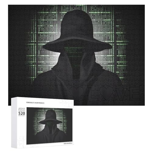 Black Hat Dark Side Hacker-Puzzle für Erwachsene, 520 Teile, einzigartiges Holzpuzzle, Geschenk, herausforderndes Puzzle für Familienspielabende, 38,1 x 50,8 cm von LFDSPYJE
