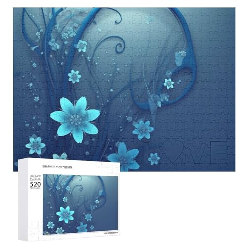 Blaues Mini-Blumen-Wirbel-Puzzle für Erwachsene, 520 Teile, einzigartiges Holzpuzzle, Geschenk, anspruchsvolles Puzzle für Familienspielabende, 38,1 x 50,8 cm von LFDSPYJE