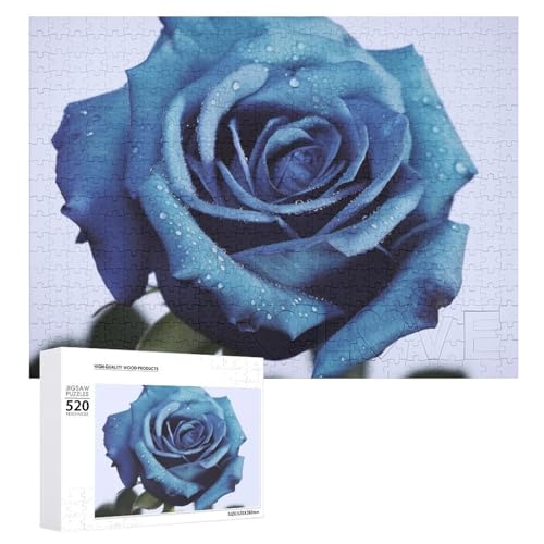Blue Rose Blooms Puzzle für Erwachsene, 520 Teile, einzigartiges Holzpuzzle, Geschenk, anspruchsvolles Puzzle für Familienspielabende, 38,1 x 50,8 cm von LFDSPYJE