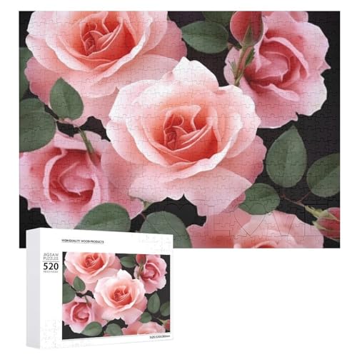 Blühende Rosenblüten Puzzle für Erwachsene, 520 Teile, einzigartiges Holzpuzzle, Geschenk, herausforderndes Puzzle für Familienspielabende, 38,1 x 50,8 cm von LFDSPYJE