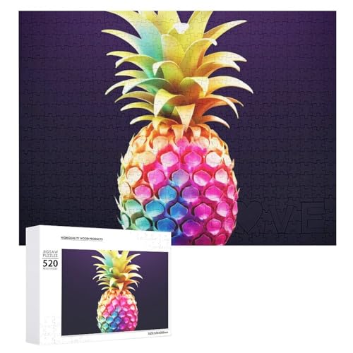 Buntes Ananas-Puzzle für Erwachsene, 520 Teile, einzigartiges Holzpuzzle, Geschenk, anspruchsvolles Puzzle für Familienspielabende, 38,1 x 50,8 cm von LFDSPYJE