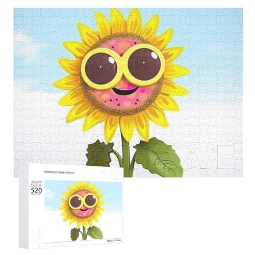Cartoon-Sonnenblumen-Puzzle für Erwachsene, 520 Teile, einzigartiges Holzpuzzle, Geschenk, herausforderndes Puzzle für Familienspielabende, 38,1 x 50,8 cm von LFDSPYJE