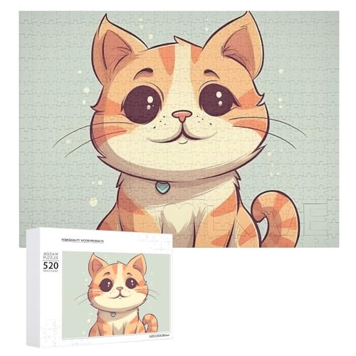 Cartoon einer Katze Puzzle für Erwachsene, 520 Teile, einzigartiges Holzpuzzle, Geschenk, herausforderndes Puzzle für Familienspielabende, 38,1 x 50,8 cm von LFDSPYJE