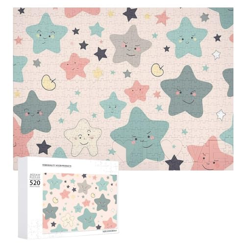 Cute Stars Puzzle für Erwachsene, 520 Teile, einzigartiges Holzpuzzle, Geschenk, herausforderndes Puzzle für Familienspielabende, 38,1 x 50,8 cm von LFDSPYJE