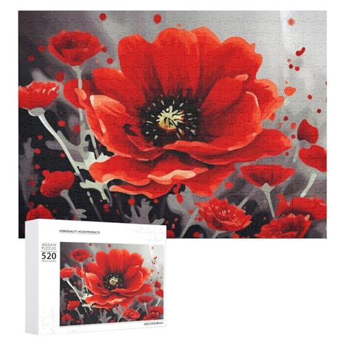 Dancing Red Flower Jigsaw Puzzle for Adults 520 Piece Unique Wooden Puzzle Gift Challenging Puzzle for Family Game Nights 15 X 20 Inches von LFDSPYJE