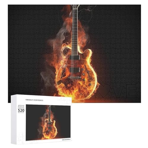 Fire Guitar Jigsaw Puzzle for Adults 520 Piece Unique Wooden Puzzle Gift Challenging Puzzle for Family Game Nights 15 X 20 Inches von LFDSPYJE