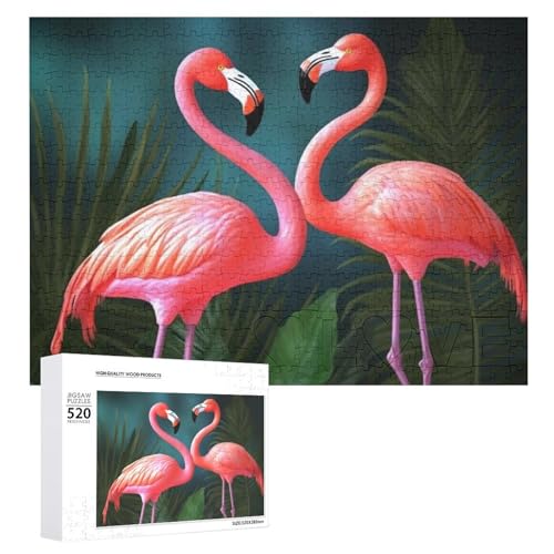 Flamingo-Blumen-Puzzle für Erwachsene, 520 Teile, einzigartiges Holzpuzzle, Geschenk, herausforderndes Puzzle für Familienspielabende, 38,1 x 50,8 cm von LFDSPYJE