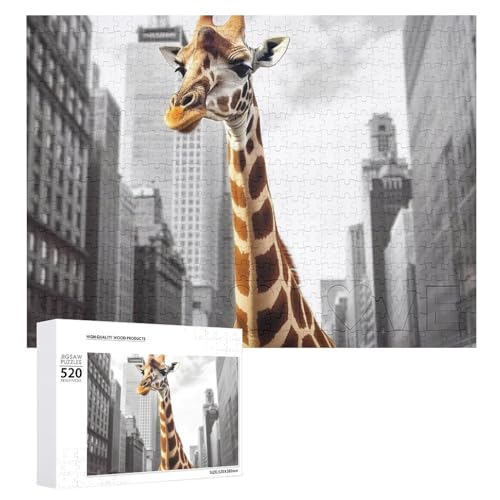Giraffe in New York Puzzle für Erwachsene, 520 Teile, einzigartiges Holzpuzzle, Geschenk, herausforderndes Puzzle für Familienspielabende, 38,1 x 50,8 cm von LFDSPYJE
