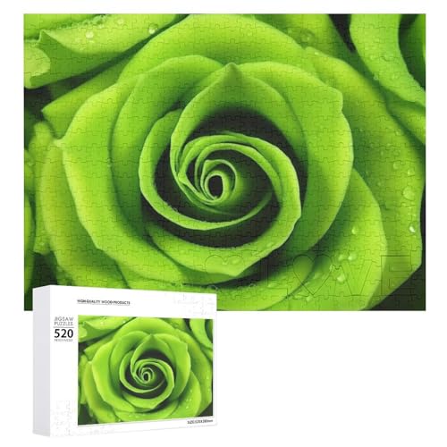 Green Rose Puzzle für Erwachsene, 520 Teile, einzigartiges Holzpuzzle, Geschenk, herausforderndes Puzzle für Familienspielabende, 38,1 x 50,8 cm von LFDSPYJE