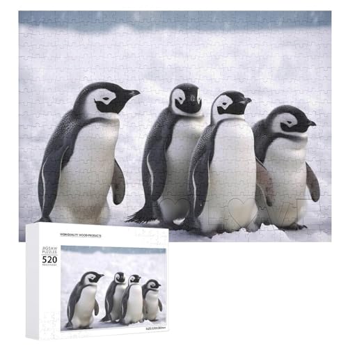 Junge Pinguine mit Schnee Puzzle für Erwachsene, 520 Teile, einzigartiges Holzpuzzle, Geschenk, herausforderndes Puzzle für Familienspielabende, 38,1 x 50,8 cm von LFDSPYJE
