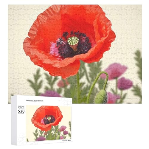 Poppy Flower Jigsaw Puzzle for Adults 520 Piece Unique Wooden Puzzle Gift Challenging Puzzle for Family Game Nights 15 X 20 Inches von LFDSPYJE