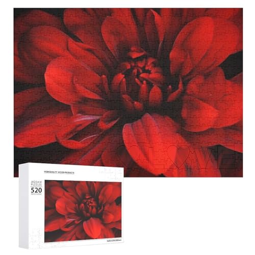 Rote Blume auf schwarzem Puzzle für Erwachsene, 520 Teile, einzigartiges Holzpuzzle, Geschenk, herausforderndes Puzzle für Familienspielabende, 38,1 x 50,8 cm von LFDSPYJE