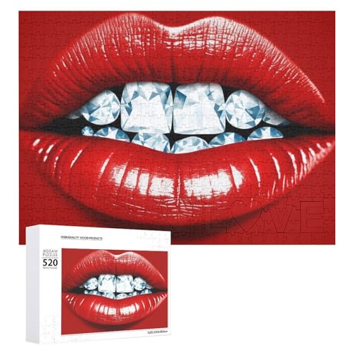Rote Lippen mit Diamant-Puzzle für Erwachsene, 520 Teile, einzigartiges Holzpuzzle, Geschenk, herausforderndes Puzzle für Familienspielabende, 38,1 x 50,8 cm von LFDSPYJE