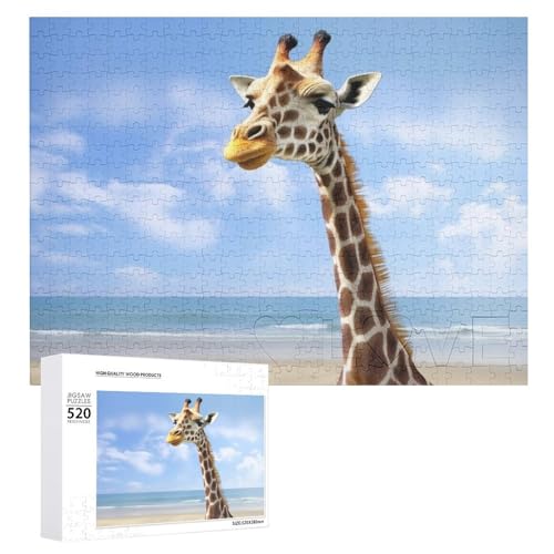 Strandgiraffe Puzzle für Erwachsene, 520 Teile, einzigartiges Holzpuzzle, Geschenk, herausforderndes Puzzle für Familienspielabende, 38,1 x 50,8 cm von LFDSPYJE