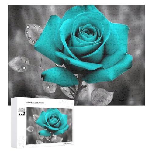 Teal Grey Rose Jigsaw Puzzle for Adults 520 Piece Unique Wooden Puzzle Gift Challenging Puzzle for Family Game Nights 15 X 20 Inches von LFDSPYJE