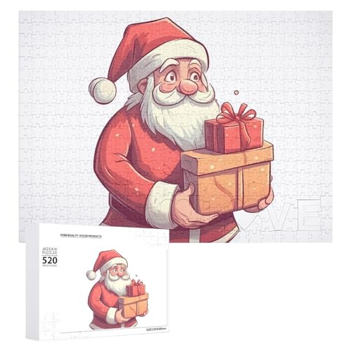 Weihnachtsmann mit Geschenken, Puzzle für Erwachsene, 520 Teile, einzigartiges Holzpuzzle, Geschenk, herausforderndes Puzzle für Familienspielabende, 38,1 x 50,8 cm von LFDSPYJE