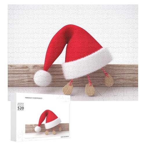 Weihnachtsmützen-Puzzle für Erwachsene, 520 Teile, einzigartiges Holzpuzzle, Geschenk, herausforderndes Puzzle für Familienspielabende, 38,1 x 50,8 cm von LFDSPYJE