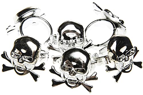 LG-Imports Piratenringe mit Totenkopf, 6er Set, Silber, Kunststoff, Karneval, Halloween von LG-Imports