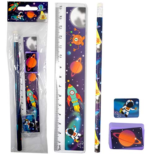 LG-Imports Schreibset Kinder Weltraum Space 12er Set Bleistift Spitzer Lineal Radierer Schule Mitgebsel Kindergeburtstag von Lg Import