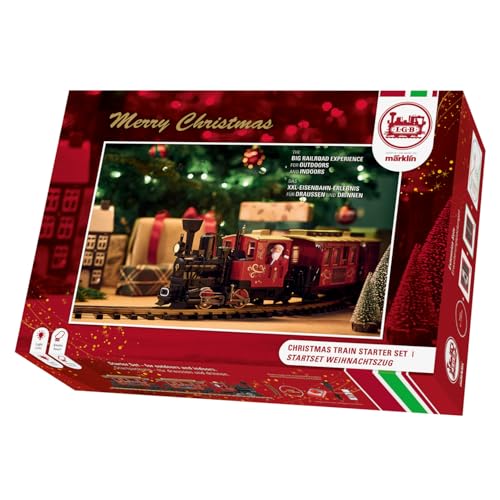 LGB – 70308 Gartenbahn Starterset Weihnachtszug mit Lokomotive und Zwei Waggons, Outdoor-Eisenbahn, Spur G von LGB