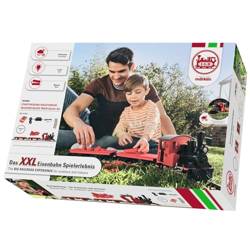 LGB – 90463 Gartenbahn Starterset Klemmbausteinzug mit Lokomotive und zwei Waggons, Outdoor-Eisenbahn, Spur G, 74.9 x 54.1 x 15.49 cm von LGB