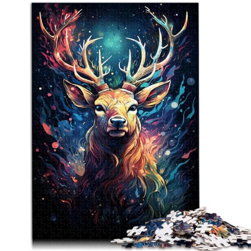 Puzzle, Lernspiele, Fantasie, bunter Psychedelischer Hirsch, 1000 Teile, Puzzlespielzeug, Holzpuzzle, anspruchsvolles, schwieriges Puzzle, 1000 Teile (50 x 75 cm) von LGNBTGM