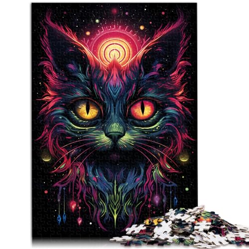 Puzzle, Lernspiele, Zukunft, farbenfrohes psychedelisches Katzen-Puzzle, 1000 Teile für Erwachsene, aus Holz, Puzzle für und Geschenkidee, 1000 Teile (50 x 75 cm) von LGNBTGM