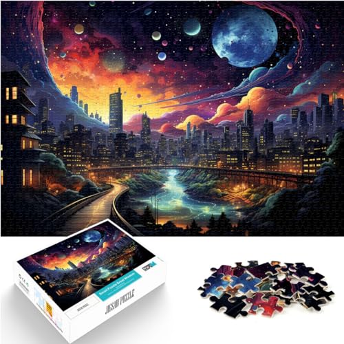 Puzzle, Lernspiele, farbenfrohe Neon-Technologiestadt, Puzzle 1000 Teile für Erwachsene, Holzpuzzle, Familiendekoration, 1000 Teile (50 x 75 cm) von LGNBTGM