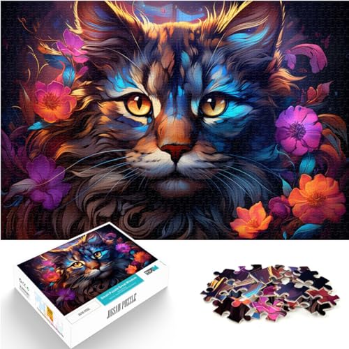 Puzzle, Bunte psychedelische Katzen und Blumen, 1000 große Teile, Puzzle für Erwachsene, Holzpuzzle, Weihnachtswunschliste mit Weihnachtsmann, 1000 Teile (50 x 75 cm) von LGNBTGM