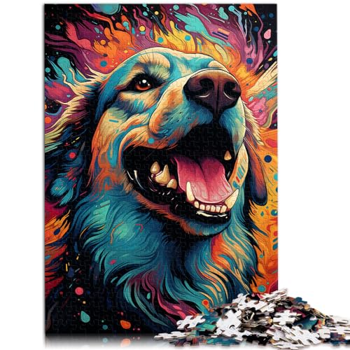 Puzzle, exotischer, farbenfroher Golden Retriever-Hund, 500 Teile, für Erwachsene, Geschenke, Holzpuzzle, Geburtstagsgeschenk, Geschenke für oder, Wandkunst, 500 Teile (38 x 52 cm) von LGNBTGM