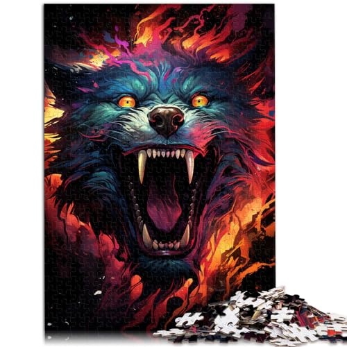 Puzzle, farbenfroh, Psychedelischer, böser Wolf, 300 Puzzleteile für Erwachsene, Holzpuzzle, schwieriges, schweres Puzzle für Frauen und Männer, 300 Teile (26 x 38 cm) von LGNBTGM